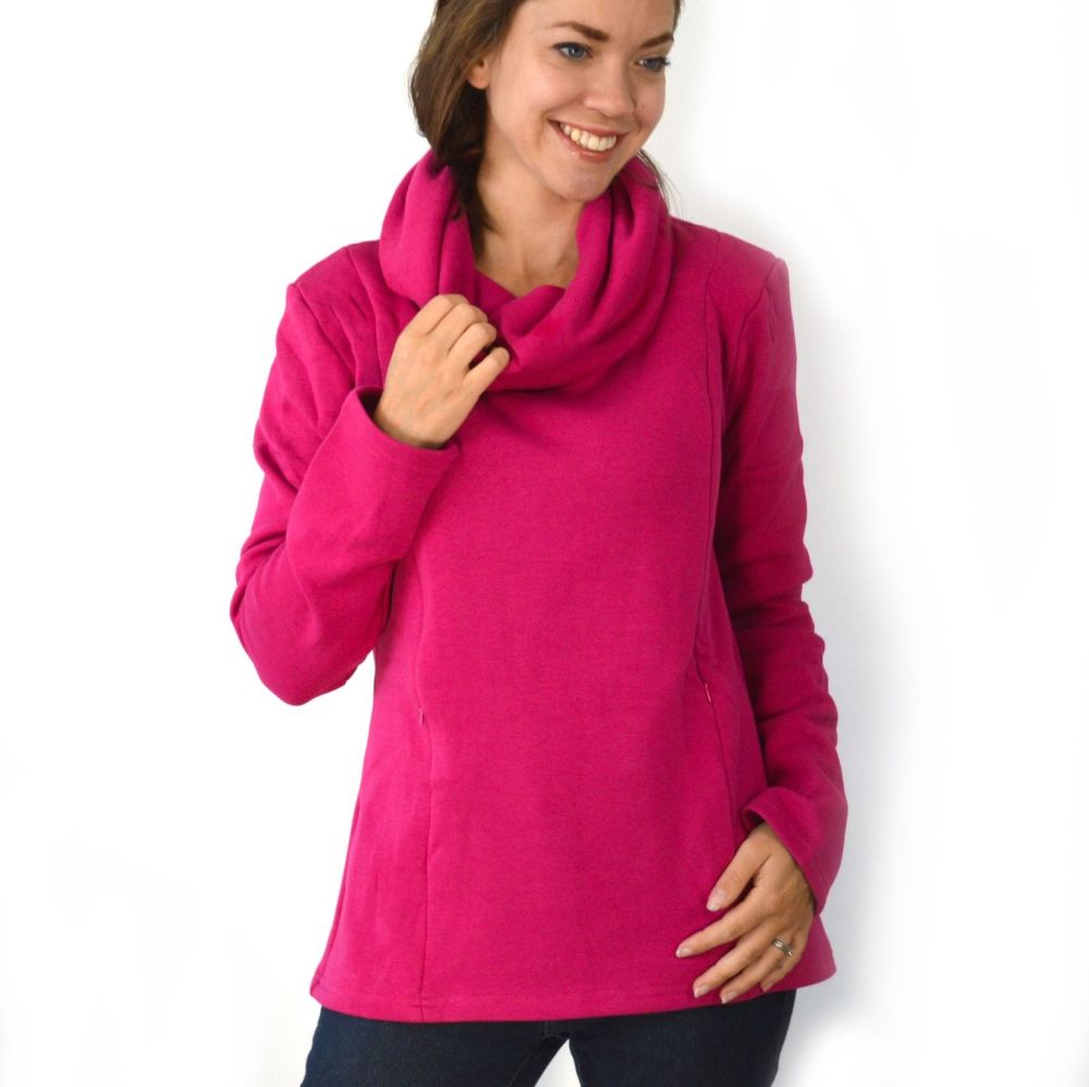 <!-- 027 -->Cowl Neck Breastfeeding Jumper - Rasperry