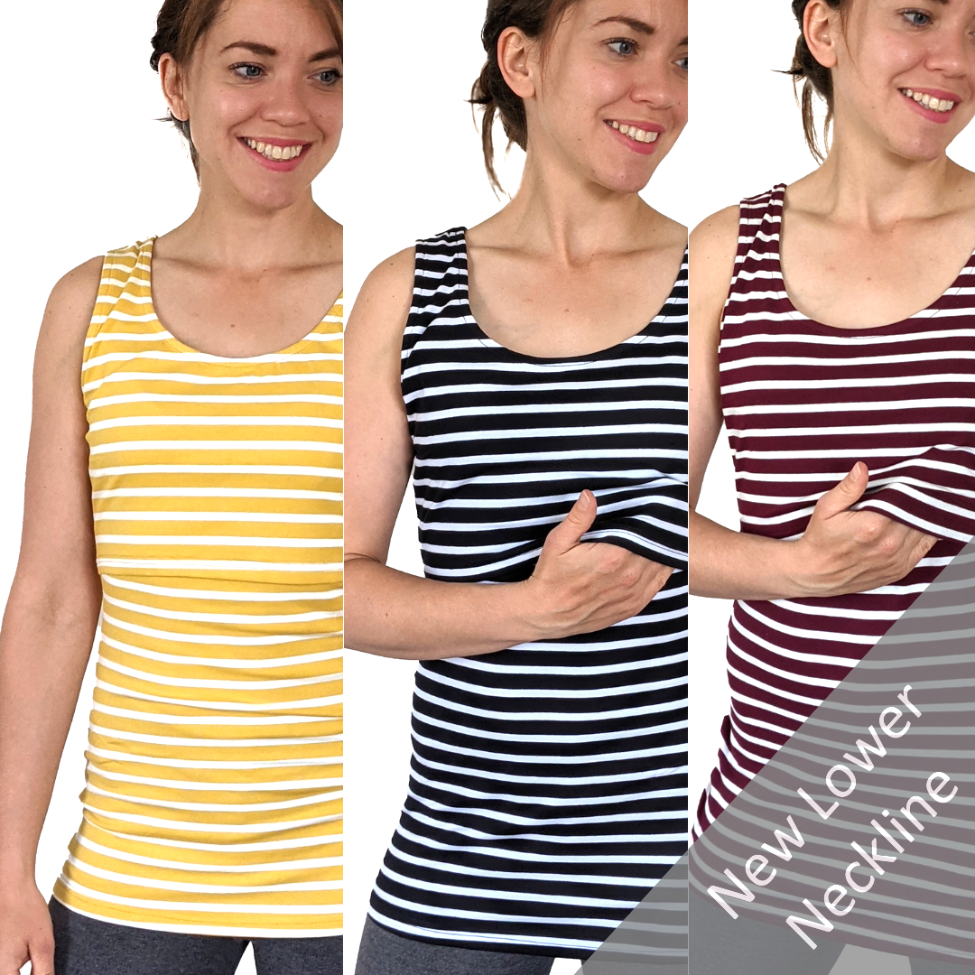 <!-- 048 -->Breastfeeding Vest - Burgundy, Yellow Black Stripe Multipack of