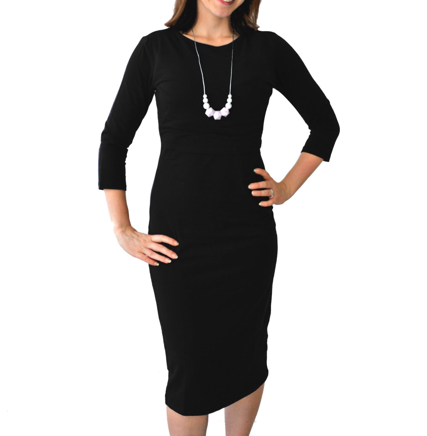 Midi Breastfeeding Dress in Plain Black. Making your breastfeeding journey that little bit easier with our breastfeeding clothes