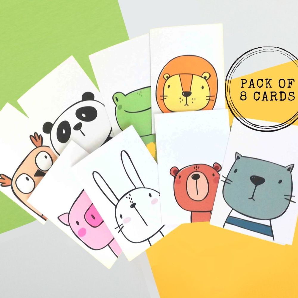  Cartoon Animal Cards - Set of 8