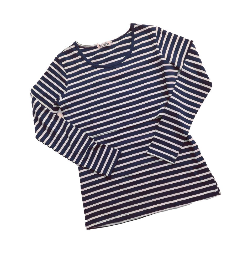 <!-- 032 --> Long sleeved breastfeeding top - Navy with white stripe
