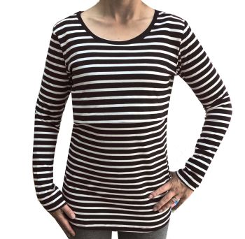  Long sleeved breastfeeding top - Black with white stripe