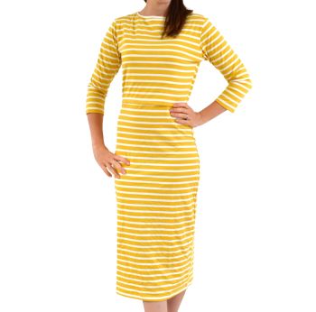 Midi Breastfeeding Dress in Yellow Stripe