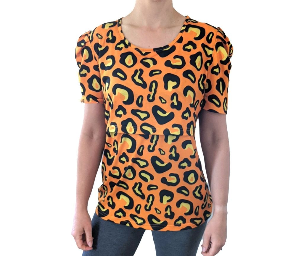 <!-- 036 -->Breastfeeding Tops -  Orange Leopard