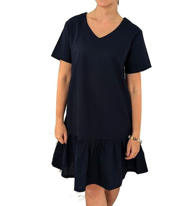<!-- 096 --> Casual summer breastfeeding dress in deep blue