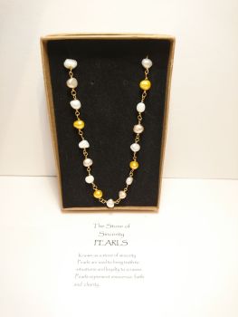 Yellow and white freshwater pearl chain necklace