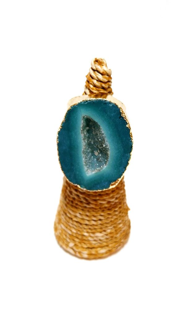 Green agate geode ring