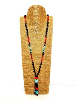 Silk knotted long tassel necklace