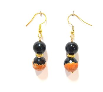Black agate and orange and black jasper drop earrings