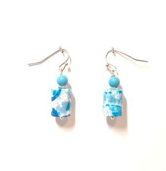 Turquoise with fire crackled agate drop earrings