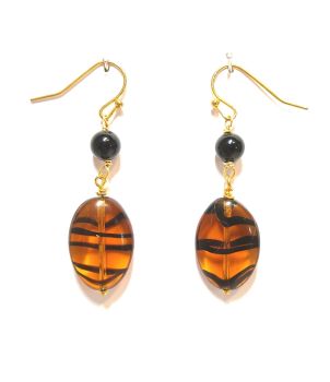 Black agate and tigers glass drop earrings