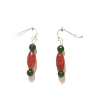 Green and pink agate drop earrings