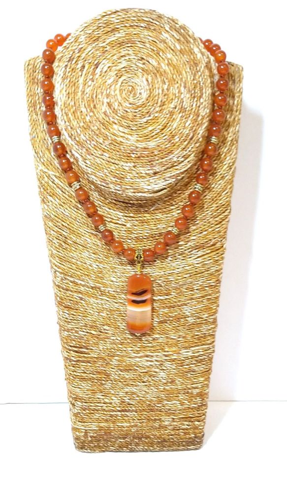 Carnelian and agate silk  knotted adjustable necklace