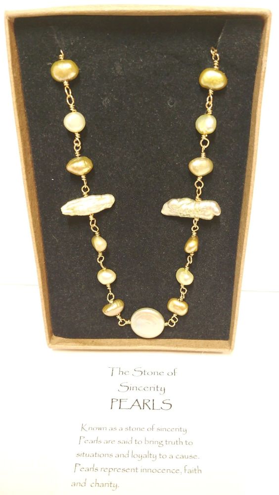 Pale green freshwater pearl chain necklace