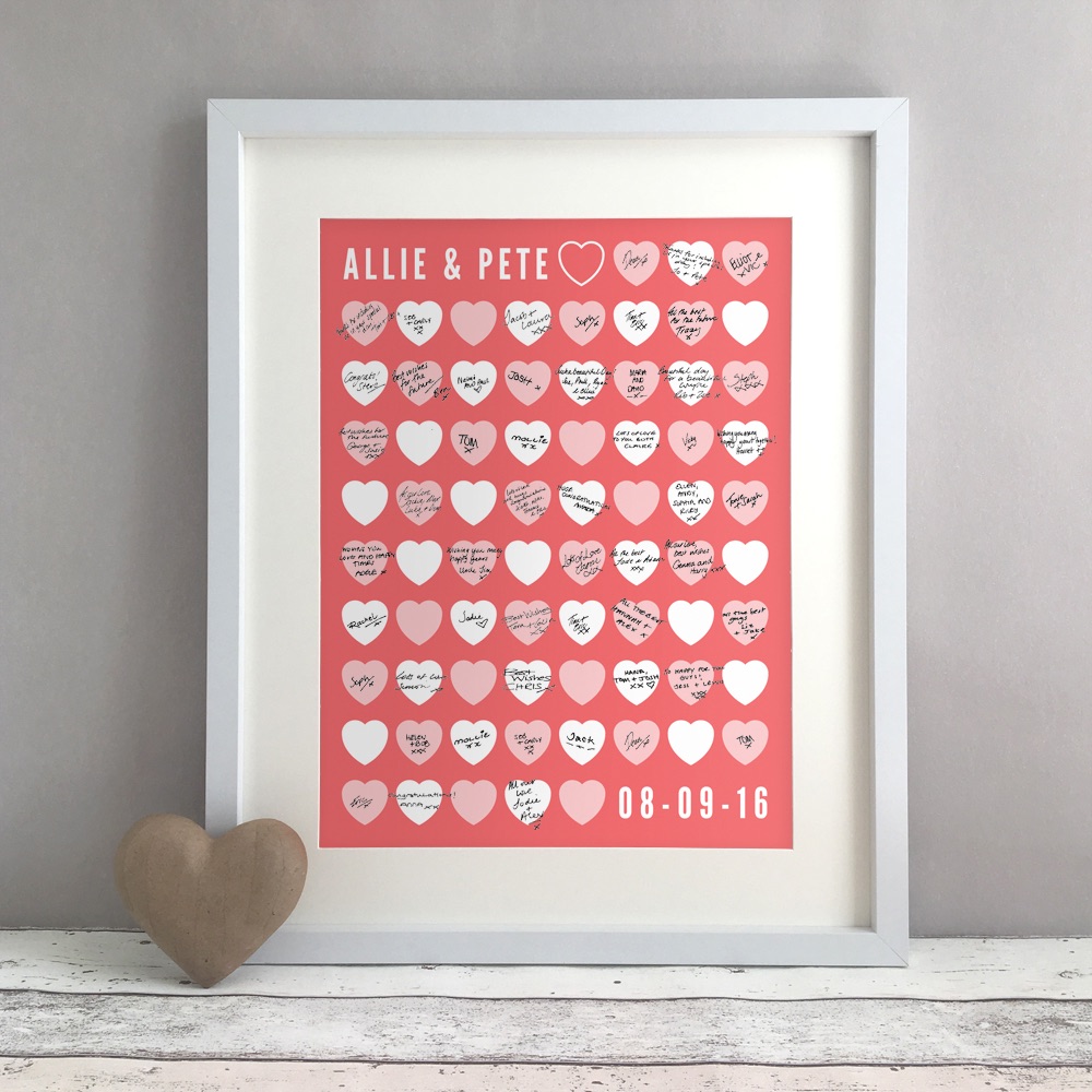 Stacked Hearts Personalised Wedding Guest Book Print Alternative
