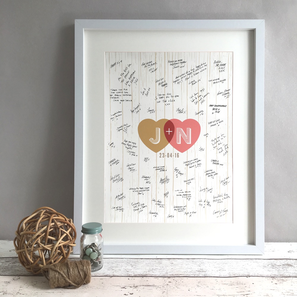Rustic Hearts Personalised Wedding Guest Book Print Alternative