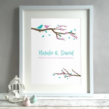 Birds On A Branch Personalised Wedding Gift Print