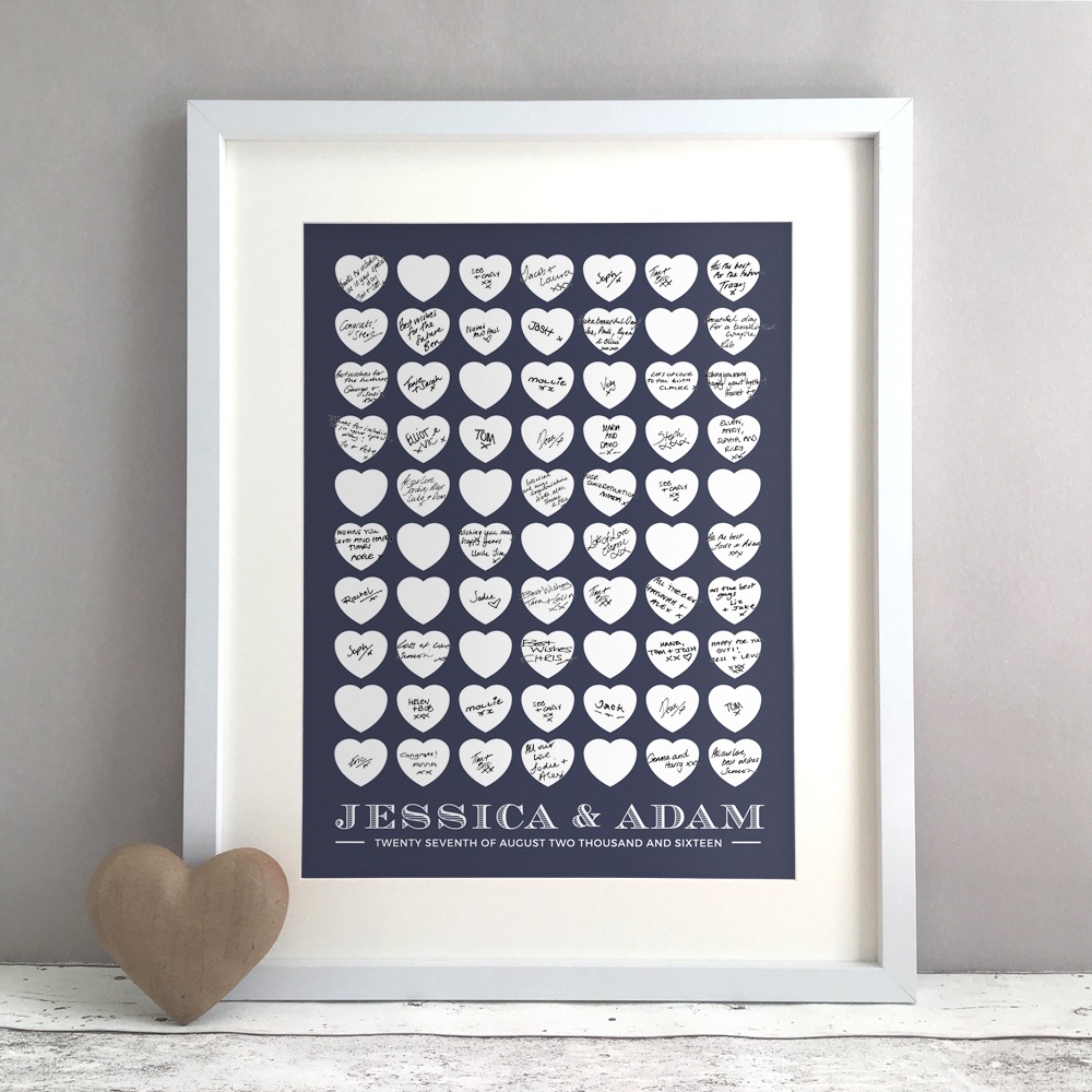 Traditional Hearts Personalised Wedding Guest Book Print Alternative