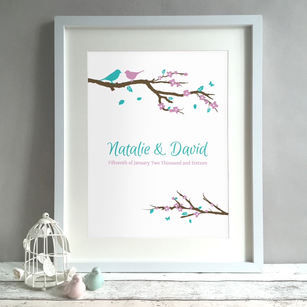 Birds On A Branch Personalised Anniversary Gift Print