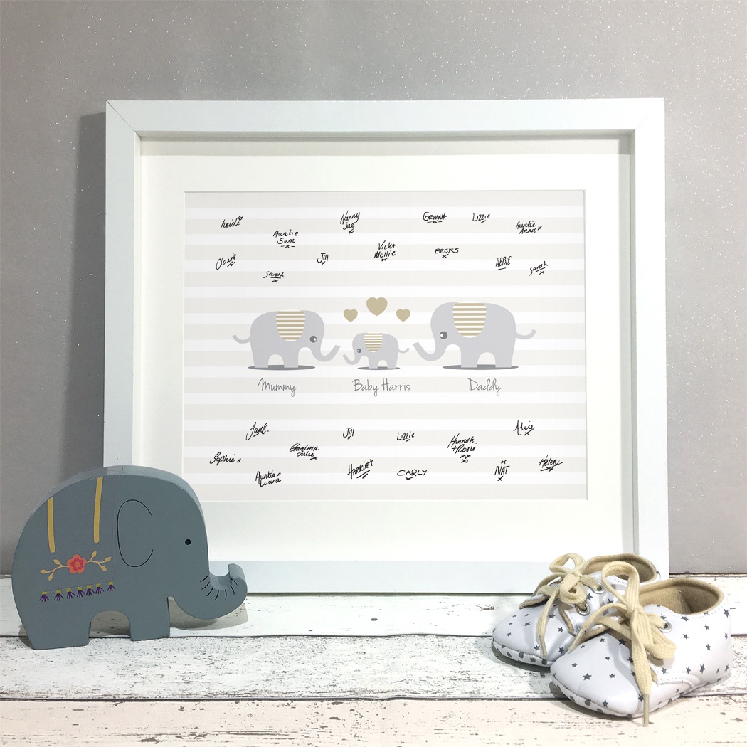 Elephant Family Personalised Baby Shower Guest Book Print Alternative