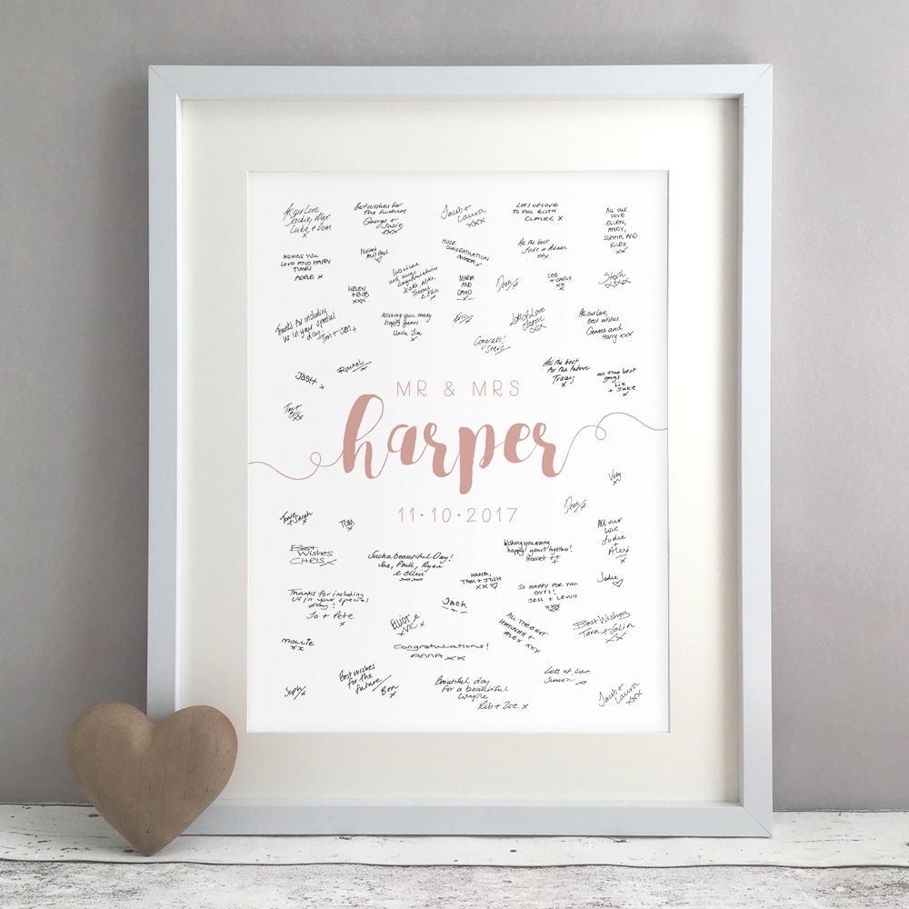 Calligraphy Personalised Wedding Guest Book Print Alternative