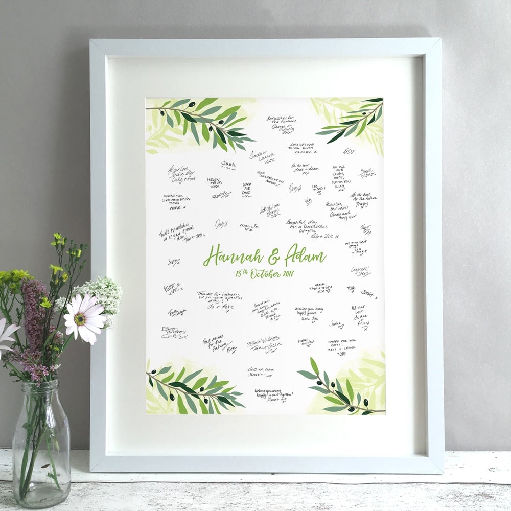 Olive Greenery Personalised Wedding Guest Book Print Alternative