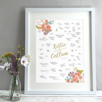 Floral Bouquet Personalised Wedding Guest Book Print Alternative