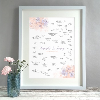 Watercolour Blossom Personalised Wedding Guest Book Print Alternative
