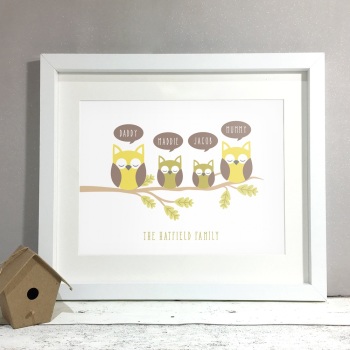 Owl Family Personalised Print