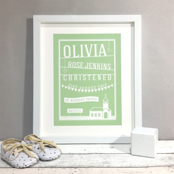 Paper Cut Style Christening Gift Personalised Print