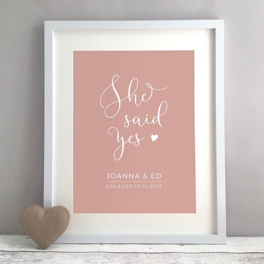 Engagement Gifts for Couples Personalised She Said Yes Engagement Print Presents 