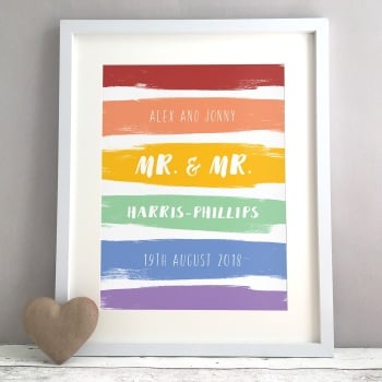 Pride Flag Personalised Same Sex Wedding Civil Partnership Gift Print