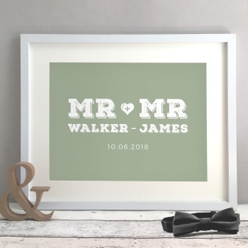 Mr & Mr Personalised Gay Wedding Civil Partnership Gift Print