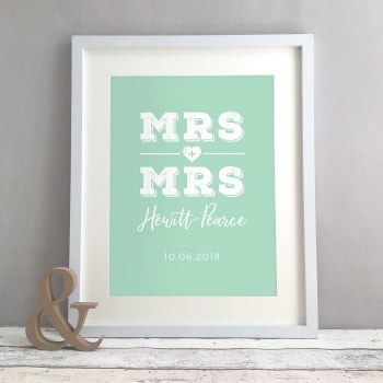 Mrs & Mrs Personalised Same Sex Wedding Civil Partnership Gift Print