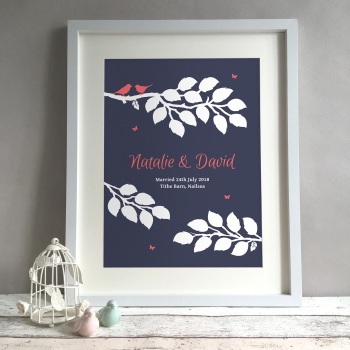 Bird Tree Personalised Wedding Gift Print