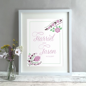 Floral Corners Personalised Wedding Gift Print