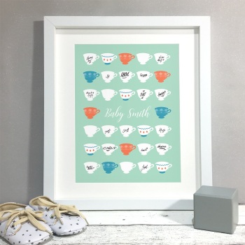 Tea Cups Personalised Baby Shower Guest Book Print Alternative