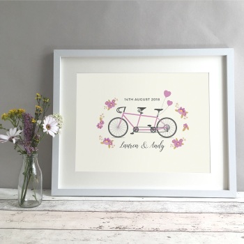 Tandem Bike Personalised Wedding or Anniversary Gift Print
