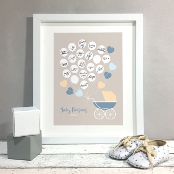 Pram Buggy Personalised Baby Shower Guest Book Print Alternative