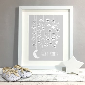 Moon Stars Personalised Baby Shower Guest Book Print Alternative
