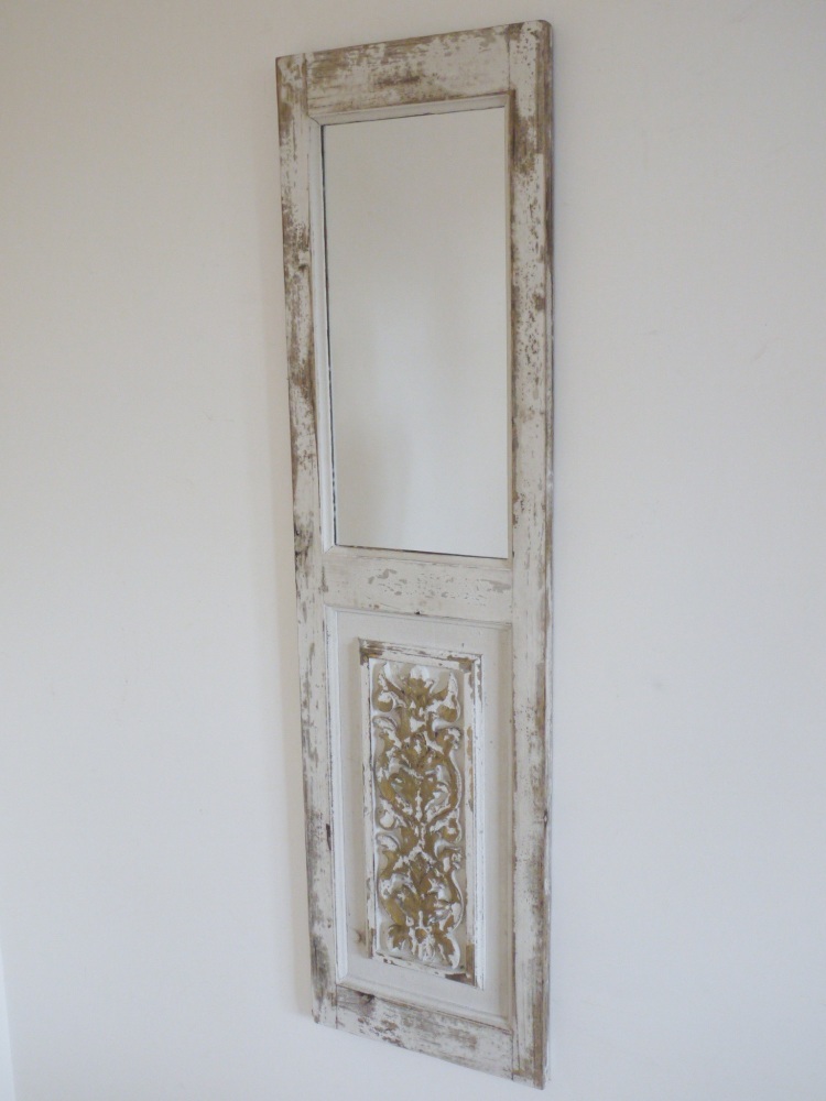 Antique French Style White Washed Panel Mirror - 120cm