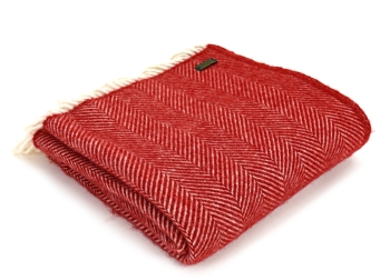 Tweedmill Fishbone Pure New Wool Throw - Red 