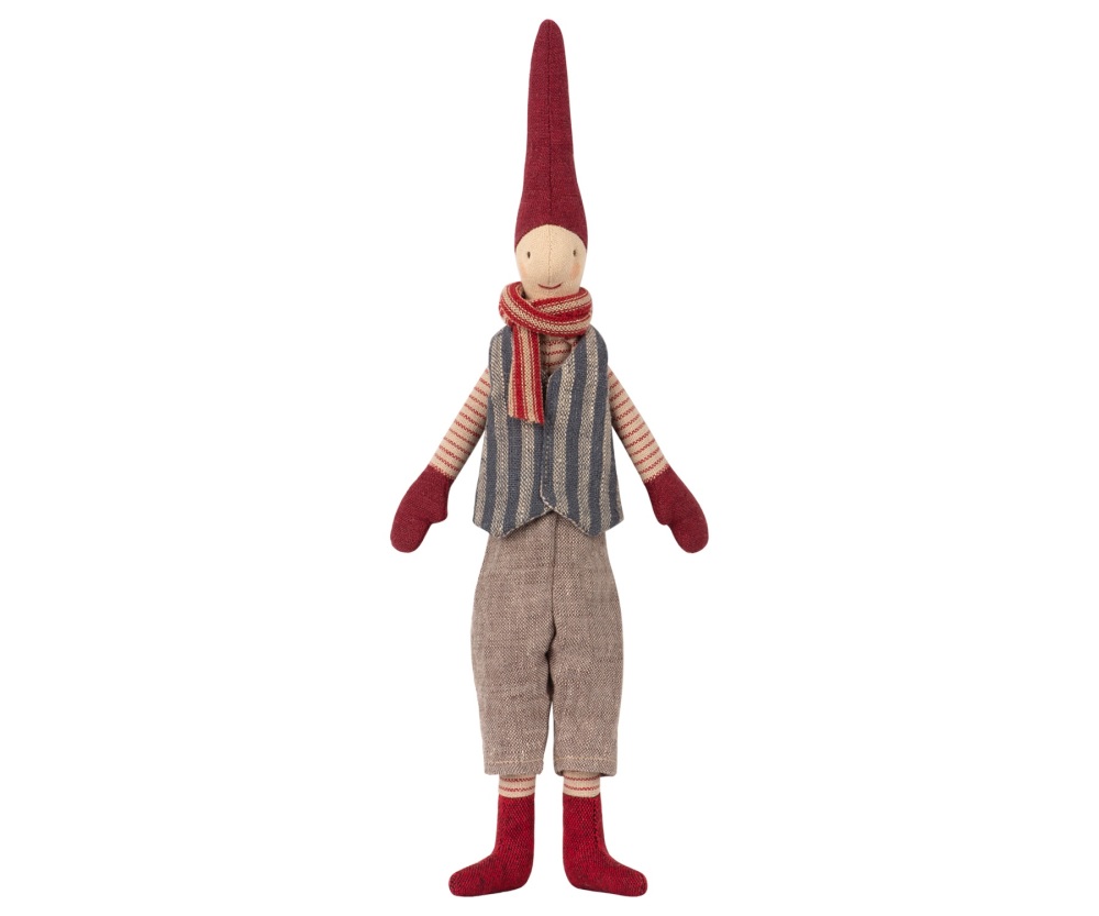 Maileg Mini Christmas Pixy Boy - Blue Stripe Waistcoat