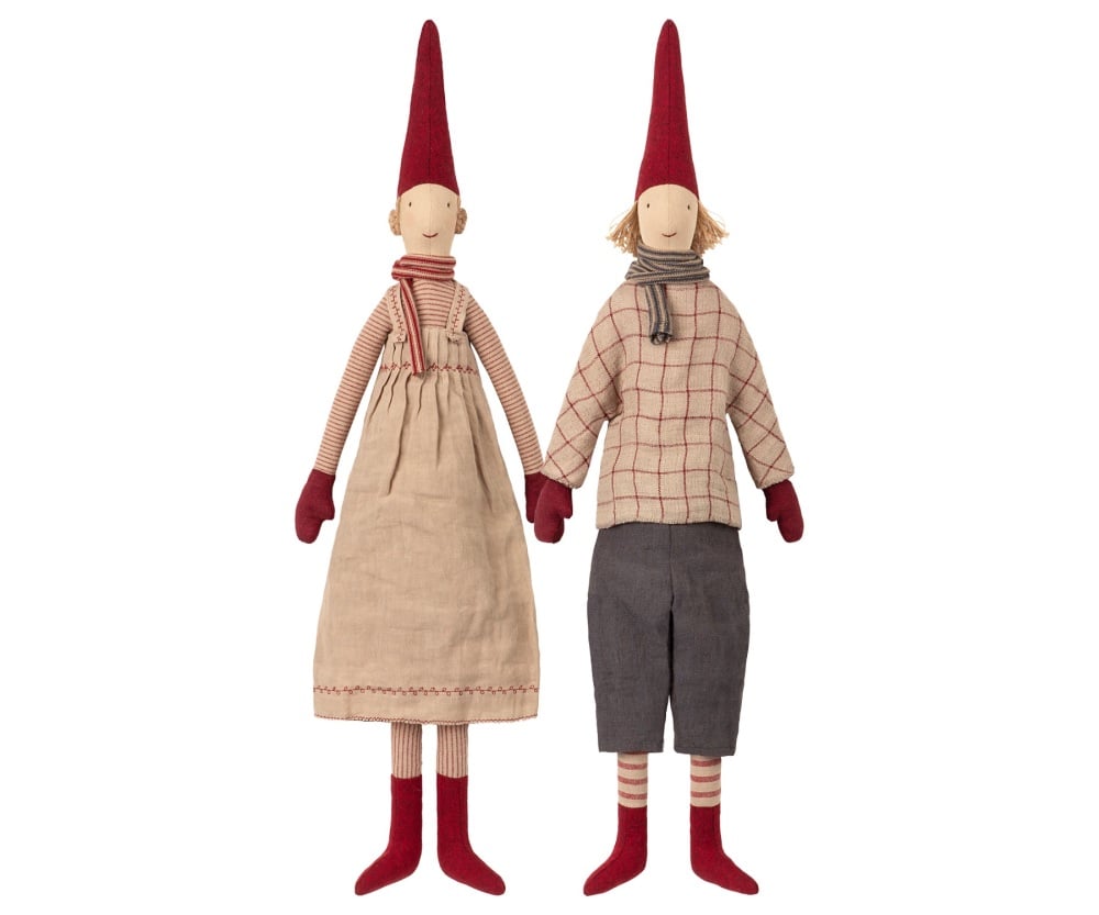 Maileg Set of 2 Laura and Lars Christmas Pixies - Maxi 65cm