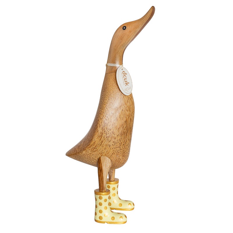 Dcuk Natural Finish Ducklet with Yellow and Gold Spotty Welly Boots 30cm