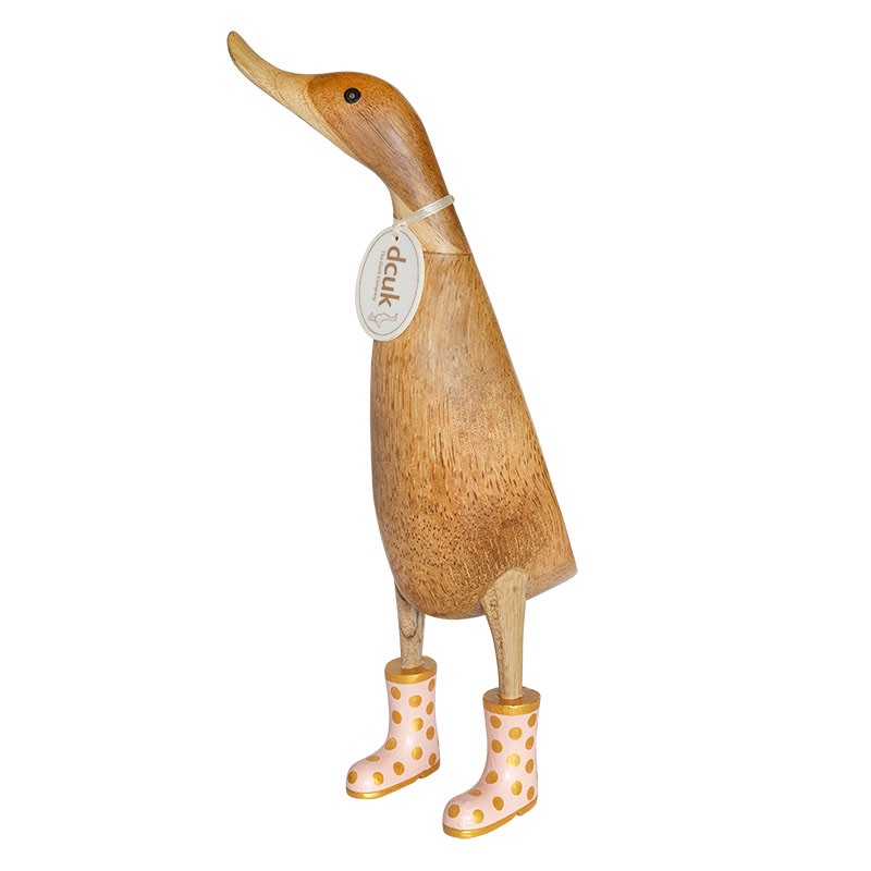 Dcuk Natural Finish Ducklet with Pink and Gold Spotty Welly Boots 30cm