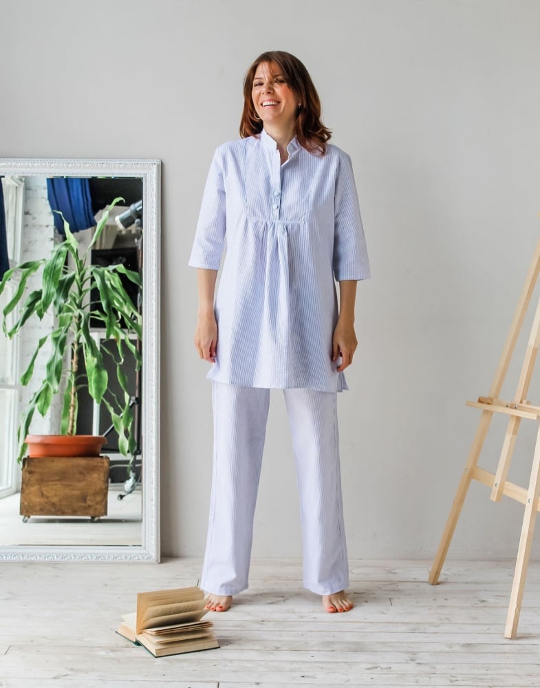 100% Cotton Blue Striped Pyjama Set - 12/14