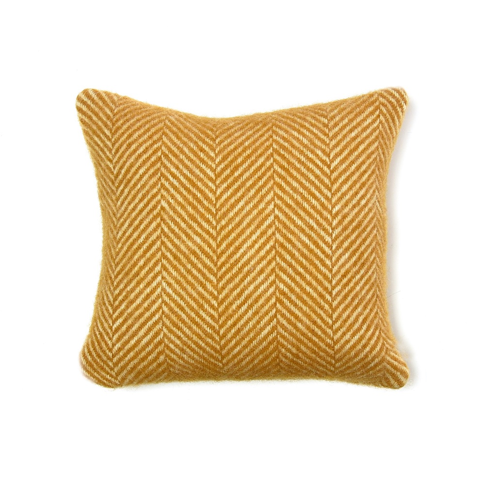 Tweedmill Fishbone Wool Cushion - English Mustard