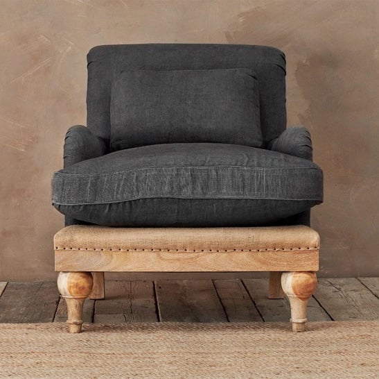 The Claude - Vintage Inspired, De-constructed Charcoal Linen Armchair AVAIL