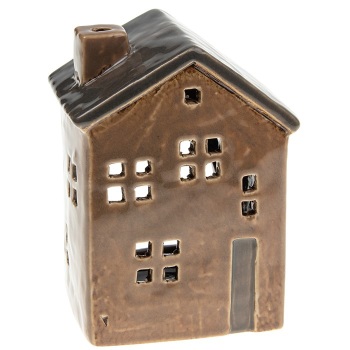 Glazed Pottery Tall Tealight House - Brown